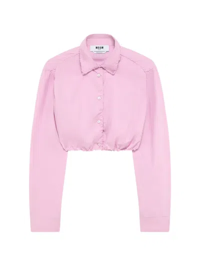 Msgm Cropped Gathered Shirt In Pink