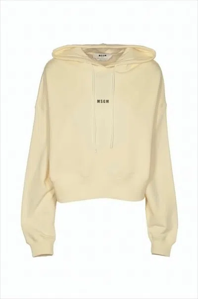 Msgm Cropped Hooded Sweatshirt With Subtle Logo Print In Yellow
