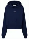 Msgm Cropped Hoodie With Logo Detail In Blue