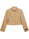 Msgm Cropped Beige Jacket With Classic Collar In Neutrals