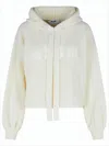 Msgm Cropped Knit Sweater With Hood And Balloon Sleeves In White