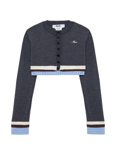 Msgm Cropped Layered Cardigan In Gray
