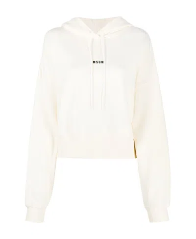 Msgm Cropped Logo-print Hoodie In White