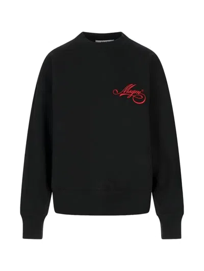 Msgm Cropped Long-sleeved Sweatshirt With Elegant Embroidered Detail In Black
