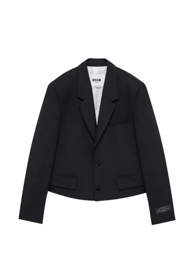 Msgm Cropped Notch-lapels Jacket In Black