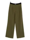 Msgm Cropped Olive Green Wide-leg Trousers In Green