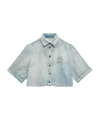 Msgm Cropped Shirt In Light Washed Denim In Gray