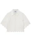 Msgm Delicate Eyelet Cropped Shirt With Scalloped Hemline In White