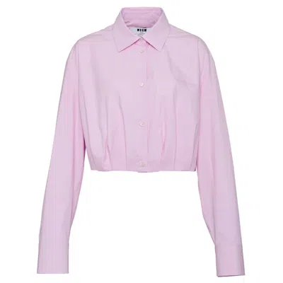 Msgm Cropped Shirt With Elastic Waist In Pink