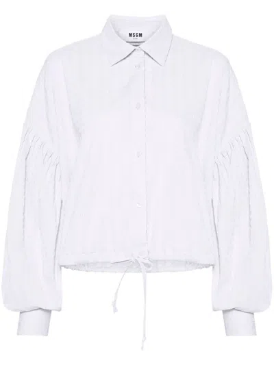 Msgm Cropped Shirt With Puff Sleeves In White