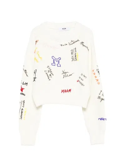 Msgm Kids' Cropped Sweater In White