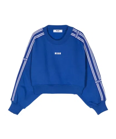 Msgm Cropped Sweatshirt In Blue