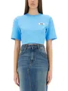 Msgm Cropped T-shirt In Azure