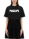 Msgm Short Sleeve Cropped Crew Neck Top In Black