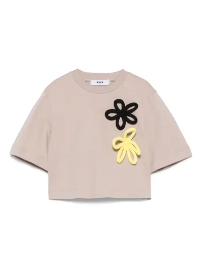 Msgm Kids' Cropped T-shirt In Neutrals