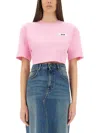 Msgm Short Drawstring Back Cropped T-shirt In Pink