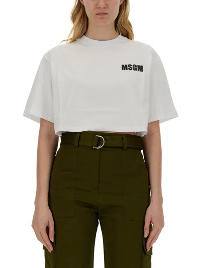 Msgm Cropped T-shirt In White
