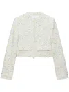 Msgm Cropped Textured Jacket With Fringe Details In White