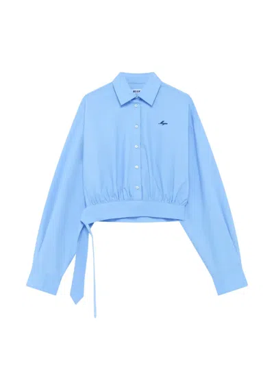 Msgm Cropped Tie-fastening Shirt In Blue