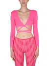 Msgm Cropped Top With Wide V-neck In Pink