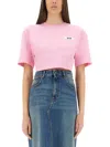 Msgm Short Drawstring Back Cropped T-shirt In Pink