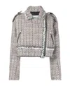 Msgm Multi-colored Tweed Biker Jacket In Gray