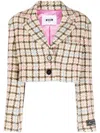 Msgm Single-breasted Tweed Cropped Blazer In Brown
