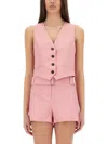 Msgm Waist Belted Cropped Vest V-neckline