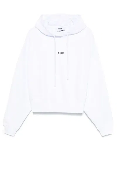 Msgm Cropped White Hooded Sweatshirt