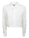 Msgm Cropped White Shirt With Floral Embroidery In White