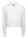 Msgm Cropped White Shirt With Floral Embroidery