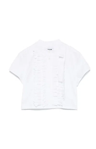 Msgm Ruffle Cropped Top In White