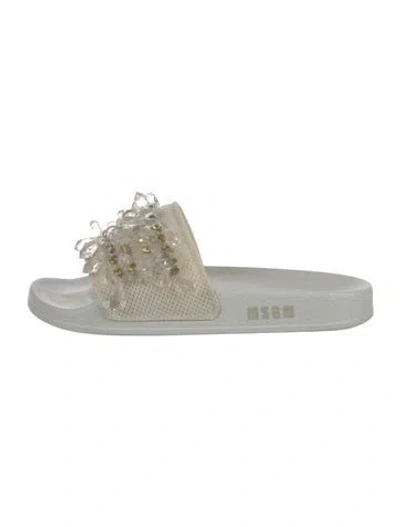 Pre-owned Msgm Crystal Crystal Embellishments Slides In White