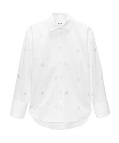 Msgm Crystal-embellished Button-up Shirt In White