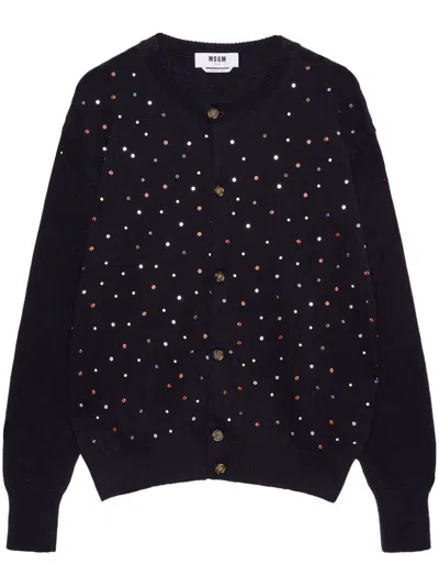 Msgm Crystal-embellished Cardigan In Black