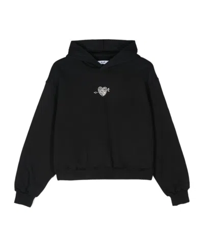 Msgm Crystal Embellished Cotton Hoodie In Black