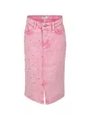 Shop Msgm Crystal-embellished Denim Skirt In Pink