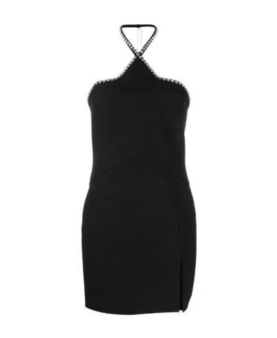 Msgm Crystal-embellished Halterneck Minidress In Black