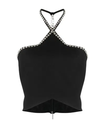 Msgm Crystal-embellished Halterneck Top In Black