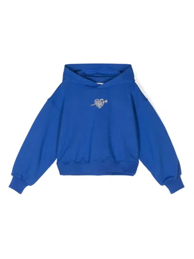 Msgm Kids' Crystal-embellished Hoodie In Blue