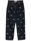 Msgm Rhinestone-logo Wide-leg Jeans In Blue