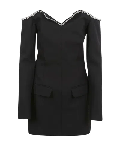 Msgm Crystal-embellished Mini Dress In Black