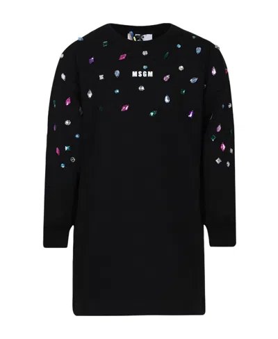Msgm Crystal-embellished Sweatshirt Dress In Black