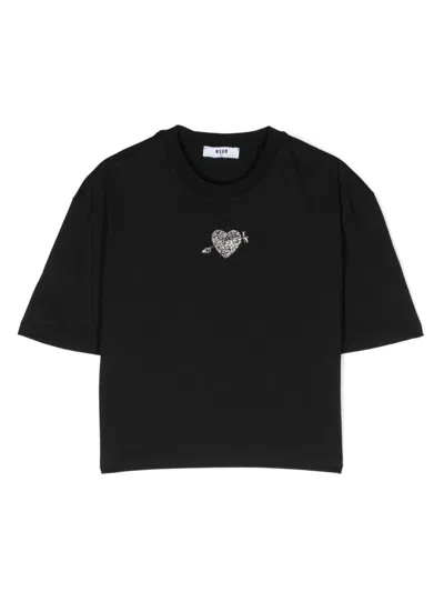 Msgm Kids' Crystal-embellished T-shirt In Black