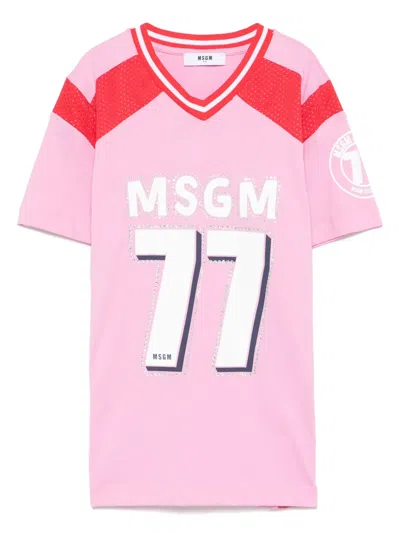 Msgm Kids' Crystal-embellished T-shirt In Pink