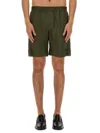 Msgm Elastic Waistband Cupro Bermuda Shorts In Green