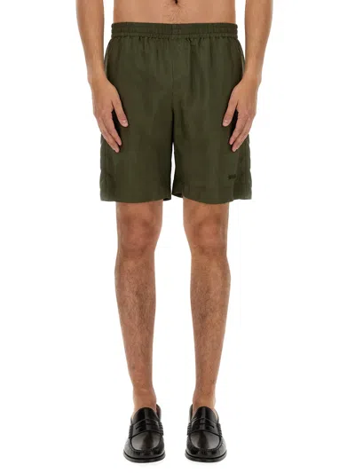 Msgm Embroidered-logo Track Shorts In Green