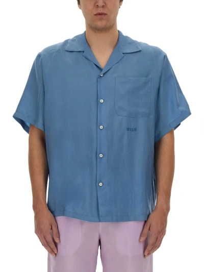 Msgm Cupro Shirt In Blue