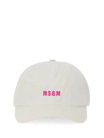Msgm Curved Brim Baseball Hat In White