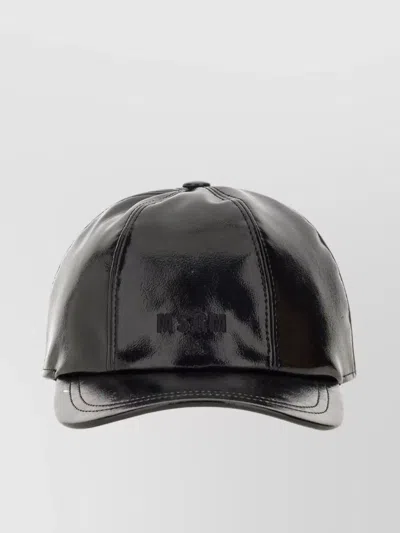 Msgm Curved Brim Glossy Finish Baseball Cap In Black
